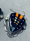 Extreme Intricacy Native American Navajo Space Turquoise Sterling Silver Earrings-Nativo Arts