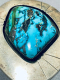 One Of The Largest Vintage Native American Navajo Godber Turquoise Sterling Silver Pendant-Nativo Arts