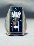 Heavy Men's Starsky Native American Navajo Kachian Turquoise Sterling Silver Ring-Nativo Arts