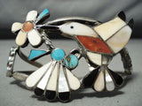 Rare Larger Vintage Native American Navajo Bird Turquoise Inlay Sterling Silver Bracelet Old-Nativo Arts