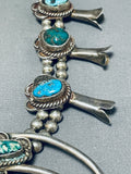 Rare Vintage Native American Navajo Royston Turquoise Sterling Silver Squash Blossom Necklace-Nativo Arts