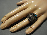 Bisbee Turquoise Vintage Navajo Eagle Sterling Silver Native American Ring-Nativo Arts