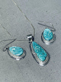 Gorgeous Native American Navajo Whitewater Turquoise Sterling Silver Necklace & Earring Set-Nativo Arts