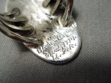 Native American Important Harlan Coonsis Bird Turquoise Coral Sterling Silver Ring-Nativo Arts