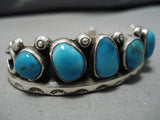Native American Very Unqiue Waving Design Vintage Navajo Blue Turquoise Sterling Silver Bracelet-Nativo Arts