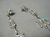 Stunning Zuni Native American Turquoise Needle Sterling Silver Earrings-Nativo Arts
