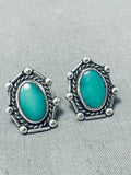 Fabulous Vintage Native American Navajo Green Turquoise Sterling Silver Earrings-Nativo Arts