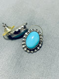 Cute Domed Turquoise Vintage Native American Navajo Sterling Silver Earrings Old-Nativo Arts