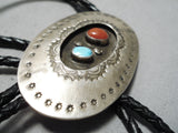 Superb Vintage Native American Navajo Turquoise Sterling Silver Bolo Tie Old-Nativo Arts