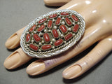 Impressive Navajo Coral Cluster Sterling Silver Ring Native American-Nativo Arts