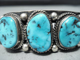 Eyecatching Vintage Native American Navajo Morenci Turquoise Sterling Silver Bracelet Old-Nativo Arts