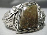 Amazing Vintage Native American Navajo Moss Spiderweb Turquoise Sterling Silver Leaf Bracelet-Nativo Arts