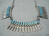 Exquisite Vintage Native American Zuni Turquoise Needlepoint Sterling Silver Necklace-Nativo Arts