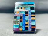 Native American One Of Most Intricate Ever Santo Domingo Turquoise Inlay Sterling Silver Ring-Nativo Arts