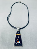 Hand Inlaid Incredible Signed Native American Navajo Turquoise Coral Sterling Silver Necklace-Nativo Arts