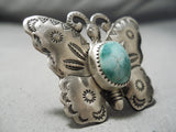 Marvelous Vintage Native American Navajo Pilot Mountain Turquoise Sterling Silver Butterfly Ring-Nativo Arts