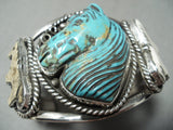 Native American Best Hand Carved Turquoise Horse Sterling Silver Bracelet Cuff-Nativo Arts