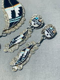 Intricately Hand Carved Vintage Native American Zuni Turquoise Sterling Silver Inlay Necklace-Nativo Arts