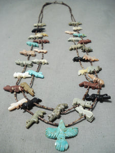 Native American Quality Work!! Vintage Santo Domingo Turquoise Eagle Sterling Silver Necklace-Nativo Arts