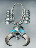 Native American 270 Gram Southwestern Turquoise Sterling Silver Squash Blossom Necklace-Nativo Arts