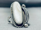 Taller Vintage Native American Navajo Pearl Sterling Silver Leaf Ring Old-Nativo Arts