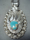Heavy Native American Navajo Pilot Mountain Turquoise Sterling Silver Necklace-Nativo Arts