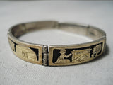 Detailed Vintage Native American Navajo 14k Gold Sterling Silver Detailed Link Bracelet Old-Nativo Arts
