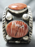 Signed Navajo Red Spiny Oyster Sterling Silver Bracelet Native American-Nativo Arts