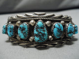 Native American Rugged Stunning Vintage Navajo Turquoise Deep Carved Sterling Silver Bracelet-Nativo Arts