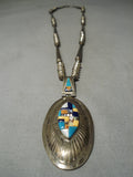 One Of The Best Vintage Native American Navajo Turquoise Inlay Sterling Silver Necklace Old-Nativo Arts