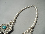 One Of Biggest Vintage Native American Navajo Turquoise Sterling Silver Squash Blossom Necklace-Nativo Arts