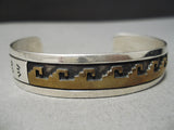 Authentic Vintage Native American Navajo Thomas Singer Sterling Silver Gold Wave Bracelet Old-Nativo Arts