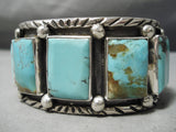 One Of The Finest Native American Squared Turquoise Sterling Silver Bracelet-Nativo Arts
