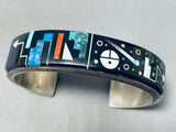 Comet Native American Navajo Vintage Turquoise Sterling Silver Inlay Bracelet Cuff-Nativo Arts