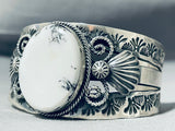 One Of The Best Vintage Native American Navajo White Buffalo Turquoise Sterling Silver Bracelet-Nativo Arts
