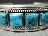 Heavy Vintage Native American Navajo Square Turquoise Sterling Silver Bracelet Old-Nativo Arts