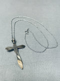 Heavenly Vintage Native American Navajo Kingman Turquoise Sterling Silver Cross Necklace-Nativo Arts