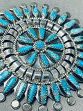 Dazzling Native American Navajo Signed Turquoise Cluster Sterling Silver Tommy Lowe Pin-Nativo Arts
