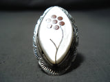 Lawrence Tekalo Vintage Native American Zuni Mother Of Pearl Sterling Silver Ring Native-Nativo Arts