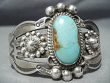 Early Vintage Native American Navajo Blue Gem Turquoise Sterling Silver Bracelet Old-Nativo Arts