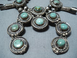 Early Vintage Native American Navajo Royston Turquoise Sterling Silver Squash Blossom Necklace-Nativo Arts