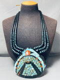 Native American Best Inlaid Bird Huge Santo Domingo Turquoise Jet Necklace-Nativo Arts
