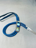 Important Vintage Native American Navajo Leroy Begay Rare Blue Bolo Tie Sterling Silver-Nativo Arts