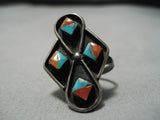 Amazing Vintage Zuni Native American Inlay Turquoise Sterling Silver Ring-Nativo Arts
