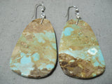 Huge Slab Turquoise #8 Sterling Silver Native American Earrings-Nativo Arts