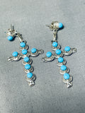 Dazzling Native American Zuni Sleeping Beauty Turquoise Sterling Silver Cross Earrings-Nativo Arts