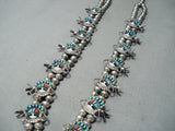 Intricate Vintage Native American Navajo Zuni Turquoise Sterling Silver Squash Blossom Necklace-Nativo Arts