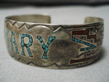 Vintage Native American Navajo Turquoise Inlay Sterling Silver Bracelet Cuff-Nativo Arts