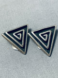 Important Kenneth Begay Vintage Native American Navajo Sterling Silver Triangular Earrings-Nativo Arts