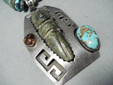 Native American Huge Heavy Vintage Sterling Silver Turquoise Necklace Old-Nativo Arts